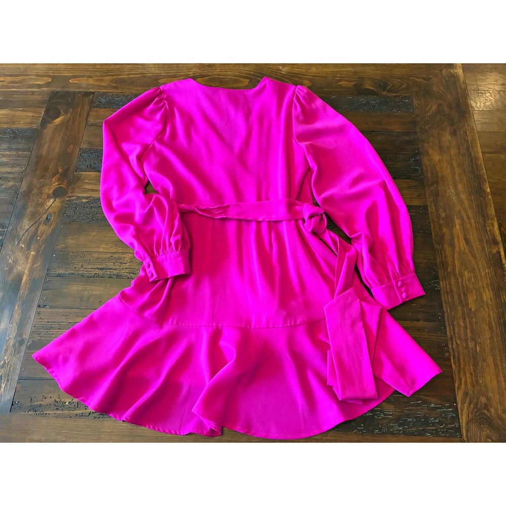 Flying Tomato VNeck Puff Long Sleeve Wrap Tie Ruffle Hem Women's Large Hot Pink - Picture 3 of 5